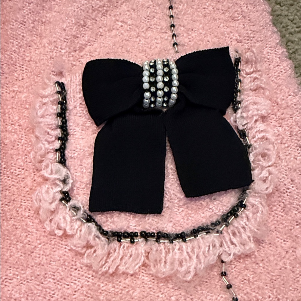 Berek Coquette Pink Knit 90’s Vintage Sweater Jacket with Bows - Picture 13 of 16